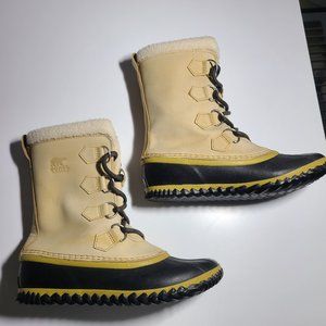 sorel women's tan leather faux fur winter snow boots size 8